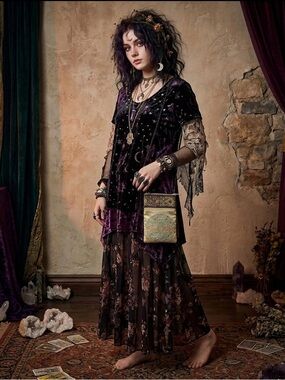 Far Nine Vintage Boho Whimsical Asian Embroidered Dragon Crossbody Bag Satin